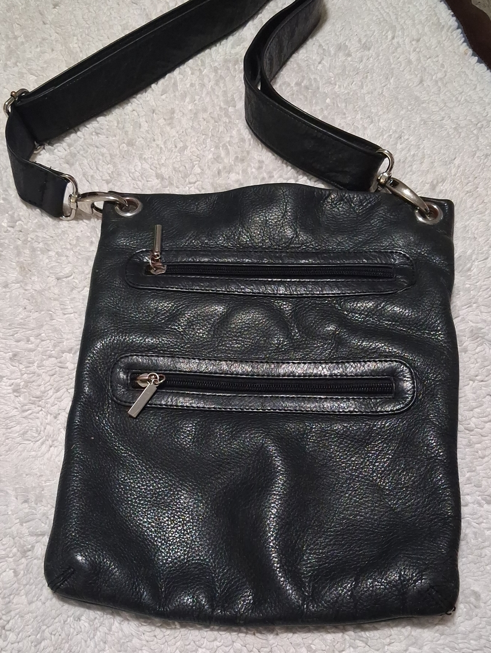 Margot Black Leather Messenger Bag with Silver Hardware